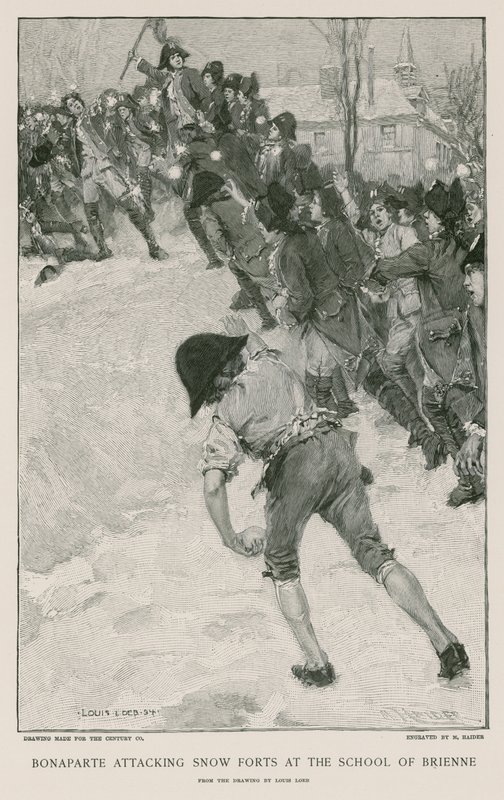 Bonaparte angriber sneforter ved School of Brienne af French School
