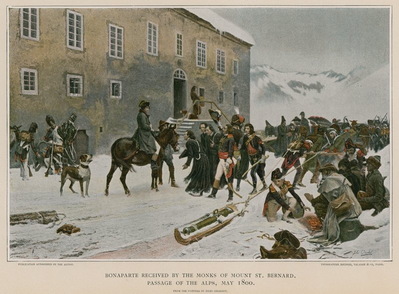 Bonaparte modtaget af munkene på Mount St Bernard af French School