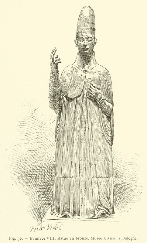 Boniface VIII, bronzestatuer, Museo Civico, Bologne (gravering) af French School