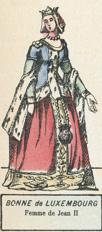 Bonne de Luxembourg, Femme de Jean II (farvet gravering) af French School