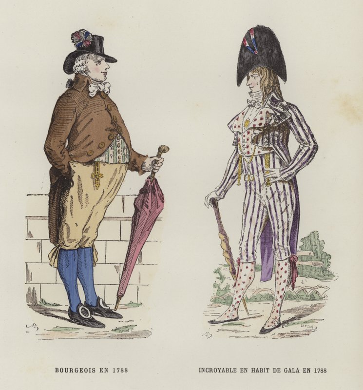 Bourgeois og en dandy i festivaldragt, 1788 af French School