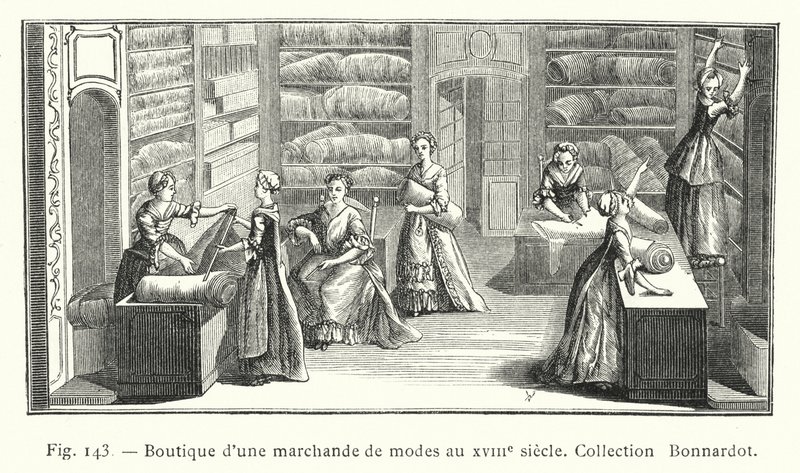 Butik af en modehandler i det 18. århundrede, Bonnardot Collection (gravering) af French School