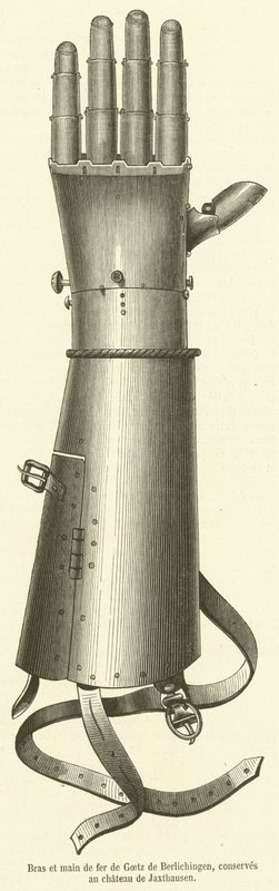 Bras et main de fer de Goetz de Berlichingen, konserves au chateau de Jaxthausen (gravering) af French School