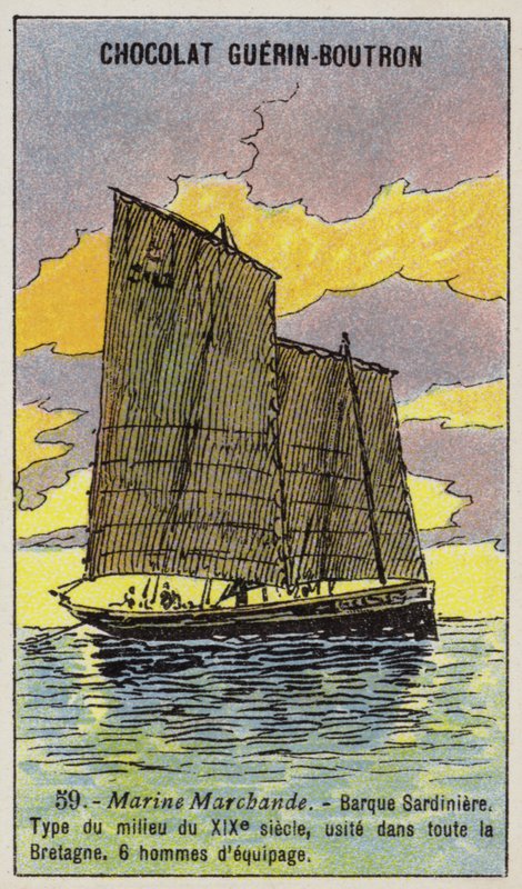 Bretonsk sardinfiskerbåd, midten af det 19. århundrede (chromolitho) af French School