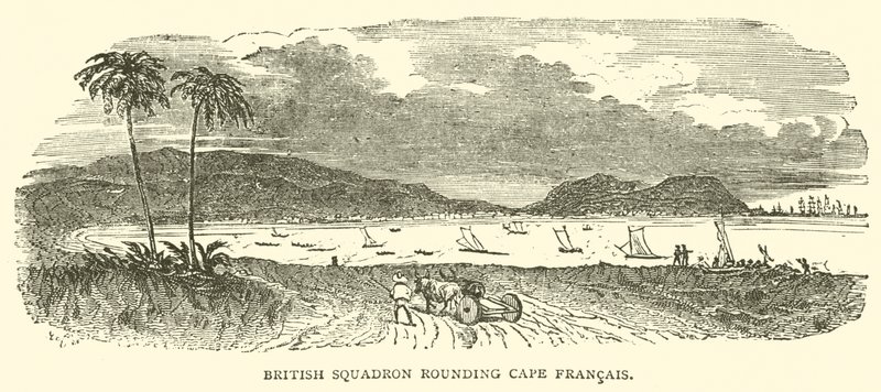 Britisk eskadron runder Cape Francais (gravering) af French School