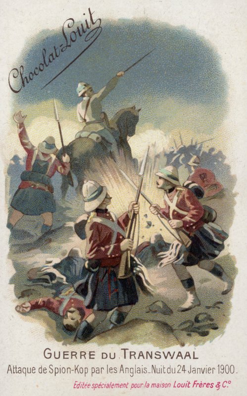 Britiske tropper angriber Spion Kop natten til den 24. januar 1900 (chromolitho) af French School