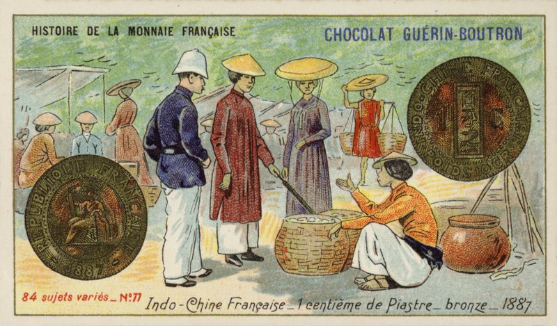 Bronze 1 centime af en tallerken, Fransk Indokina af French School