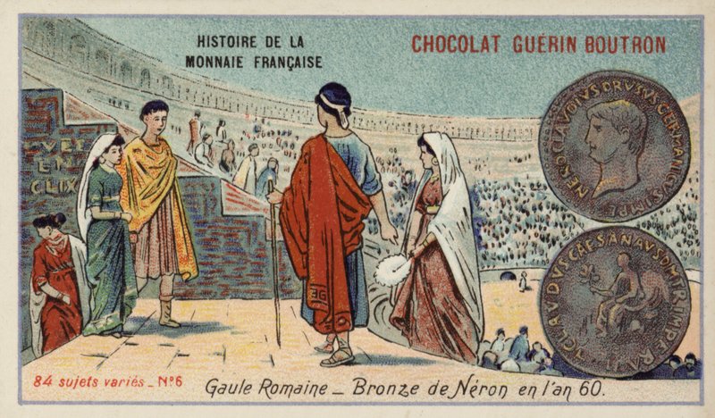 Bronzemønt af Nero, Romersk Gallien, 60 (chromolitho) af French School