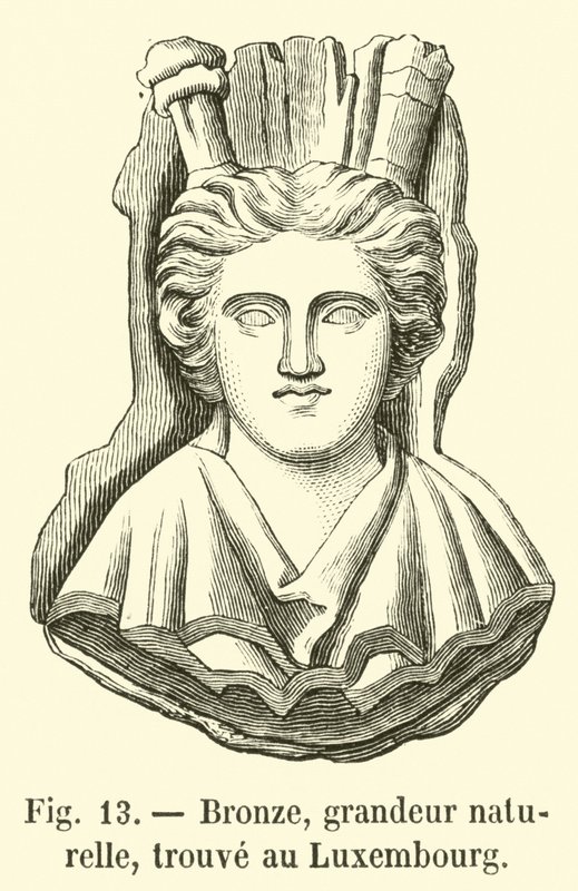 Bronze, naturlig størrelse, fundet i Luxembourg (gravering) af French School