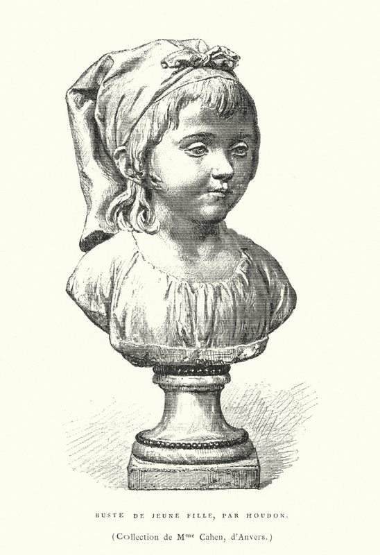 Buste af en ung pige, af den franske billedhugger Jean-Antoine Houdon, slutningen af det 18. eller begyndelsen af det 19. århundrede (gravering) af French School