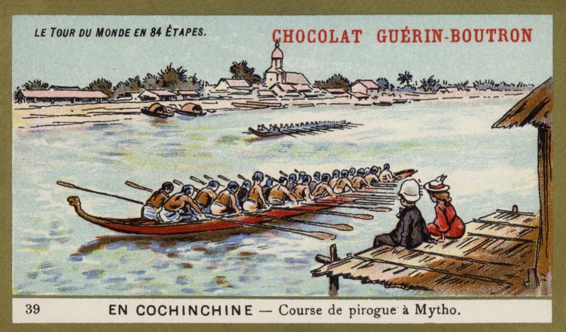 Kanoløb i Mytho, Cochinchina (chromolitho) af French School