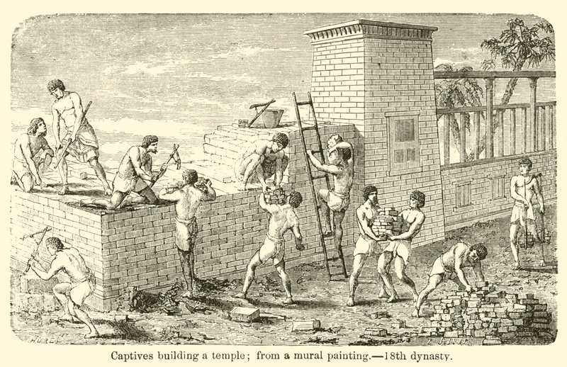 Fanger bygger et tempel; fra et vægmaleri af French School