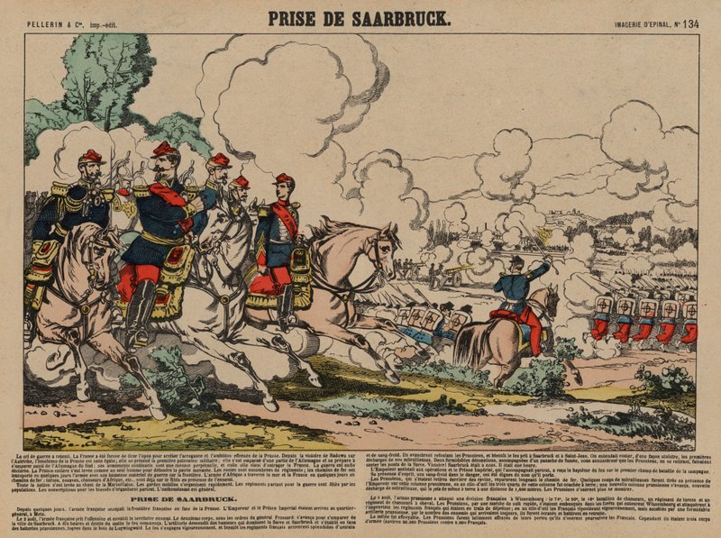 Erobringen af Saarbrücken af den franske, fransk-preussiske krig, 2. august 1870 (farvegravering) af French School