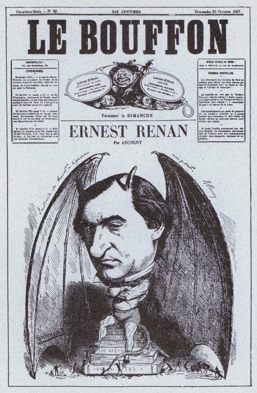 Karikatur af den franske filosof Ernest Renan (litho) af French School