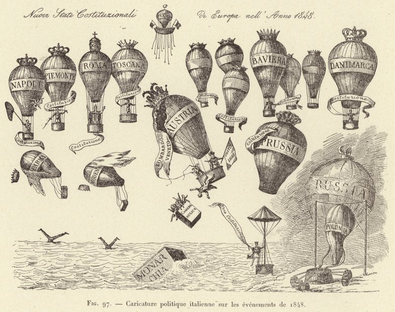 Italiensk politisk tegneserie om begivenhederne i 1848 (gravering) af French School