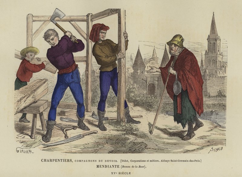 Tømrere og en tigger, 1400-tallet af French School