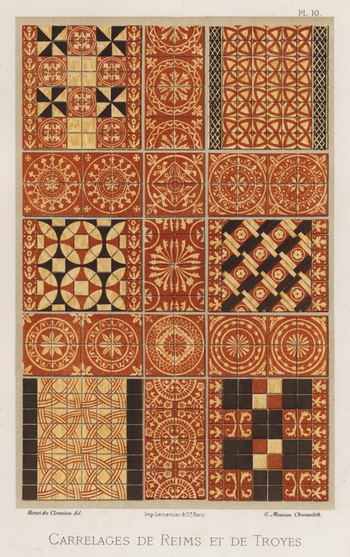Reims og Troyes fliser (farve litho) af French School