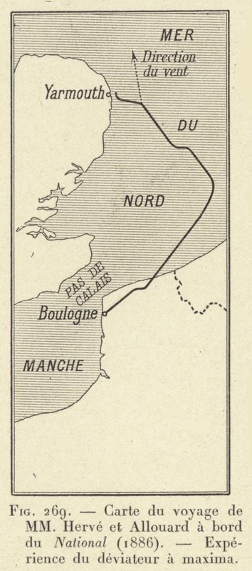 Kort over MM Herves og Allouards rejse ombord på National (1886), Oplevelse af afvigeren a maxima (gravering) af French School