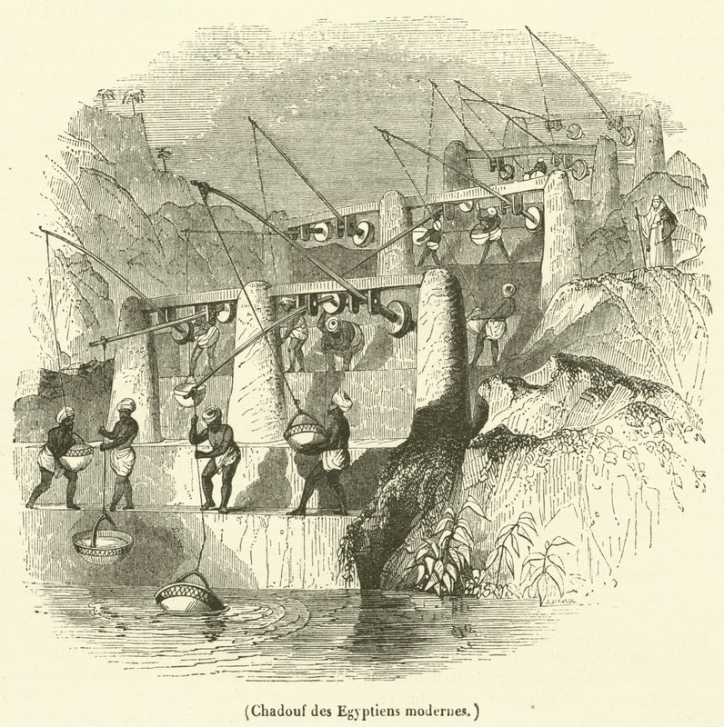 Shadouf af moderne egyptere (gravering) af French School