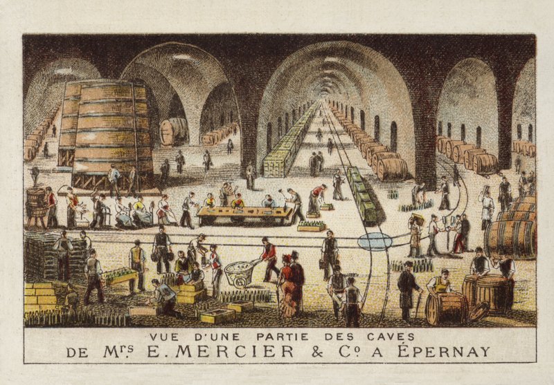 Champagnekældre hos E Mercier & Co, Epernay, Frankrig af French School