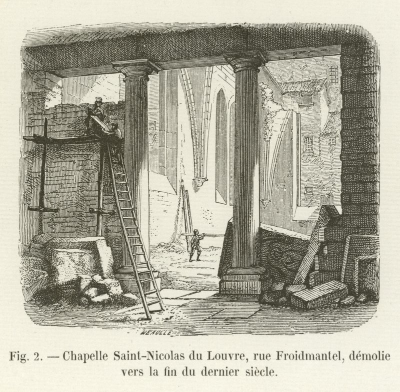Chapelle Saint-Nicolas du Louvre, rue Froidmentel, revet ned mod slutningen af ​​forrige århundrede af French School