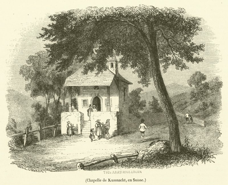 Kapel i Kussnacht, Schweiz (gravering) af French School