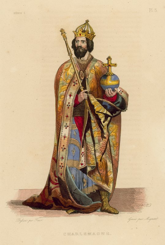Charlemagne (farvet gravering) af French School