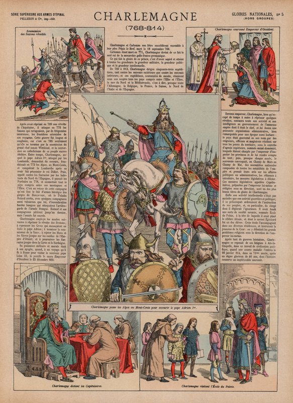 Charlemagne, 768-814 (farve litho) af French School
