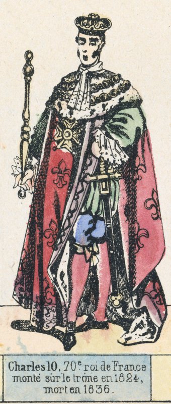 Charles 10, 70. konge af Frankrig, besteg tronen i 1824, døde i 1836 (farvestik) af French School