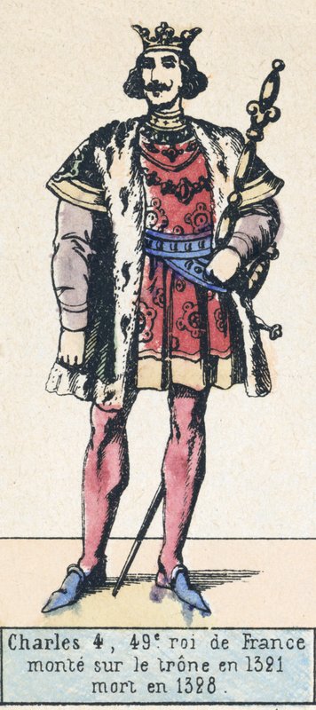 Charles 4, 49. konge af Frankrig, besteg tronen i 1321, døde i 1328 (farvestik) af French School