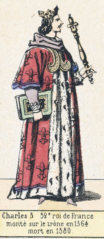 Charles 5, 52. konge af Frankrig, besteg tronen i 1364, døde i 1380 (farvestik) af French School