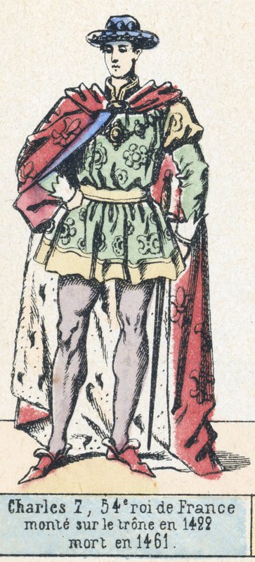 Charles 7, 54. konge af Frankrig, besteg tronen i 1422, døde i 1461 (farvestik) af French School