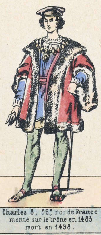 Charles 8, 56. konge af Frankrig, besteg tronen i 1483, døde i 1498 (farvestik) af French School