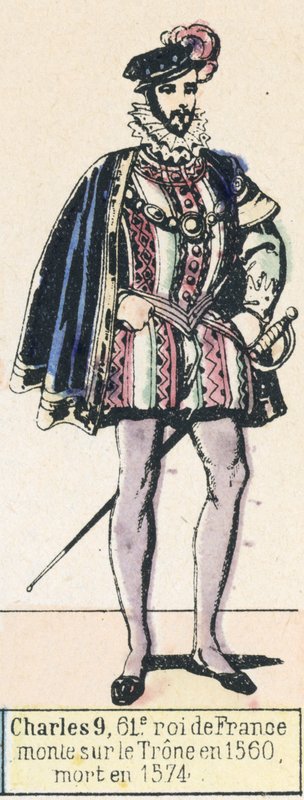 Charles 9, 61. konge af Frankrig, besteg tronen i 1560, døde i 1574 (farvet indgravering) af French School