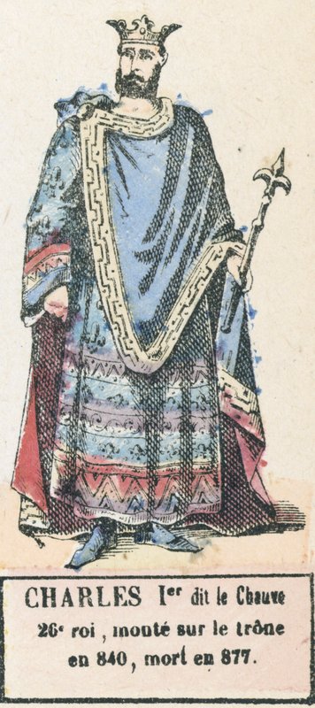 Charles I kaldet den skaldede, 26. konge, besteg tronen i 840, døde i 877 (farvet indgravering) af French School