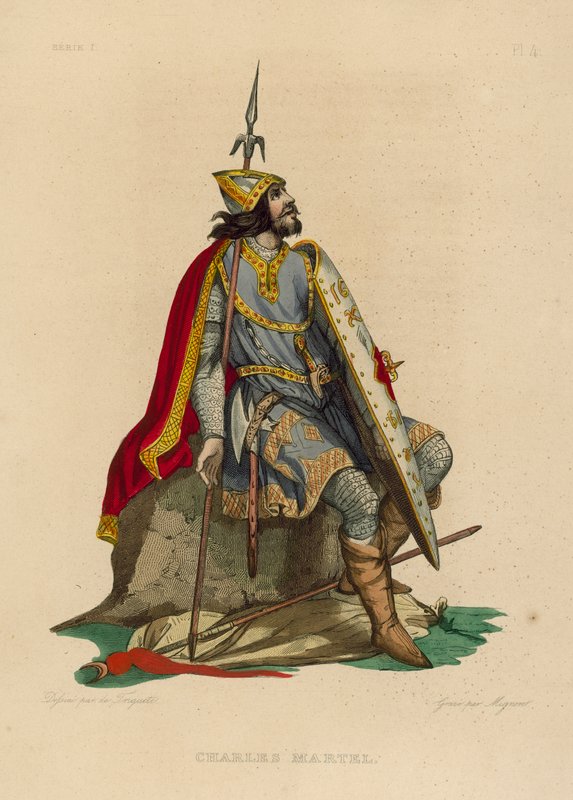 Charles Martel (farvet gravering) af French School
