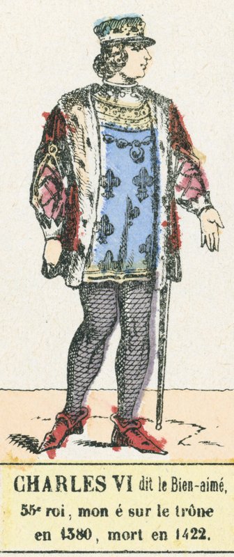 Charles VI kaldet den elskede, 53. konge, besteg tronen i 1380, døde i 1422 (farvet indgravering) af French School
