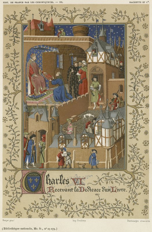 Charles VI modtager dedikationen af en bog af French School