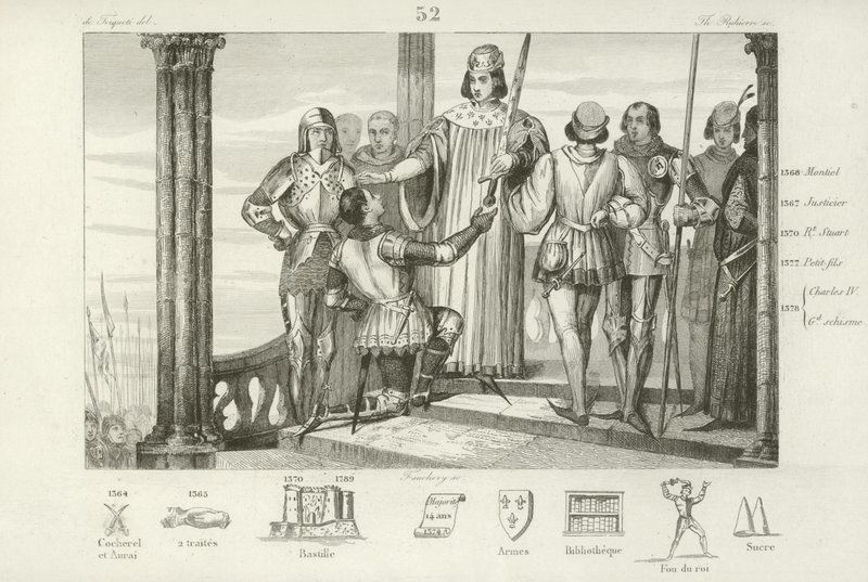 Charles V of France offering Bertrand Duguesclin the sword of Constable of France  af French School