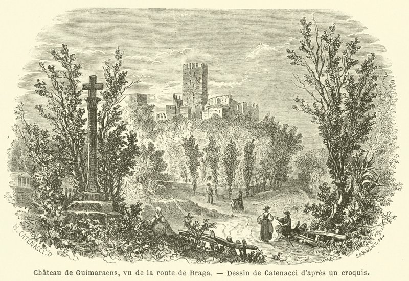 Chateau de Guimaraens, set fra vejen til Braga (gravering) af French School