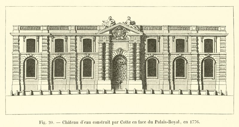 Vandtårn bygget af Cote overfor Palais-Royal i 1776 af French School