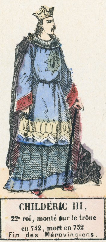 Childeric III, 22. konge, besteg tronen i 742, døde i 752, End of the Merovingians (farvestik) af French School