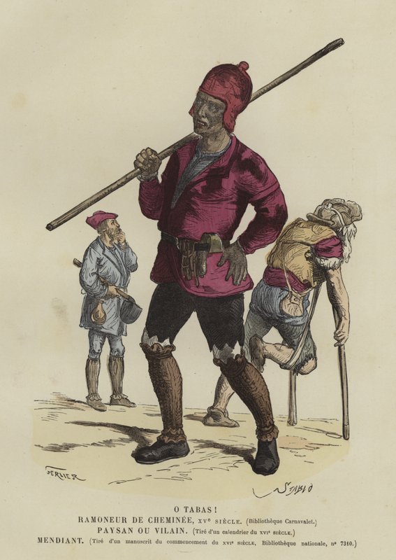 Skorstensfejer, bonde og tigger, 1400-tallet af French School
