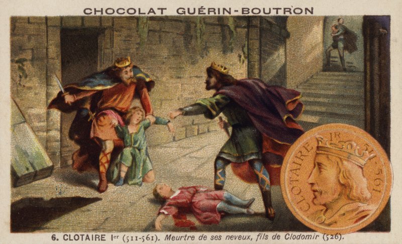 Chlothar I og mordet på hans nevøer, sønnerne af kong Clodomir, 526 (chromolitho) af French School