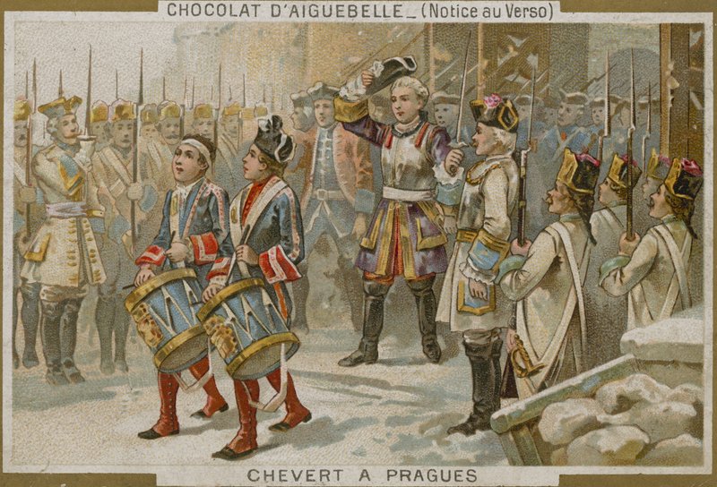 Chocolaterie dAiguebelle handelskort med et billede af Francois de Chevert af French School