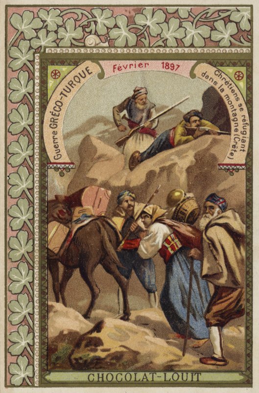 Kristne søgte tilflugt i Kretas bjerge, græsk-tyrkisk krig, februar 1897 af French School