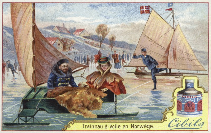Cibils-kort med slædekørsel på is af French School