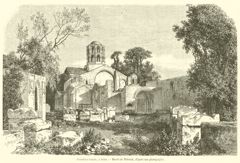 Cimetiere romain, en Arles (gravering) af French School
