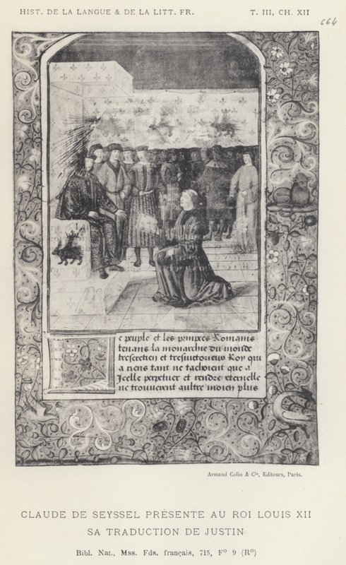 Claude De Seyssel præsenterer for kong Louis XII sin oversættelse af Justin (litho) af French School