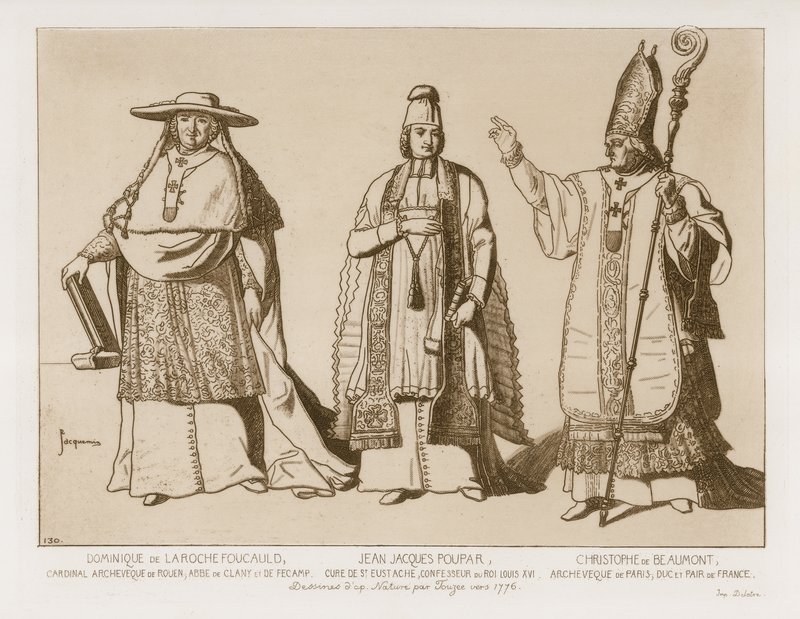 Præstedragt, tegninger efter kunstværk af Touzee, ca. 1776 af French School